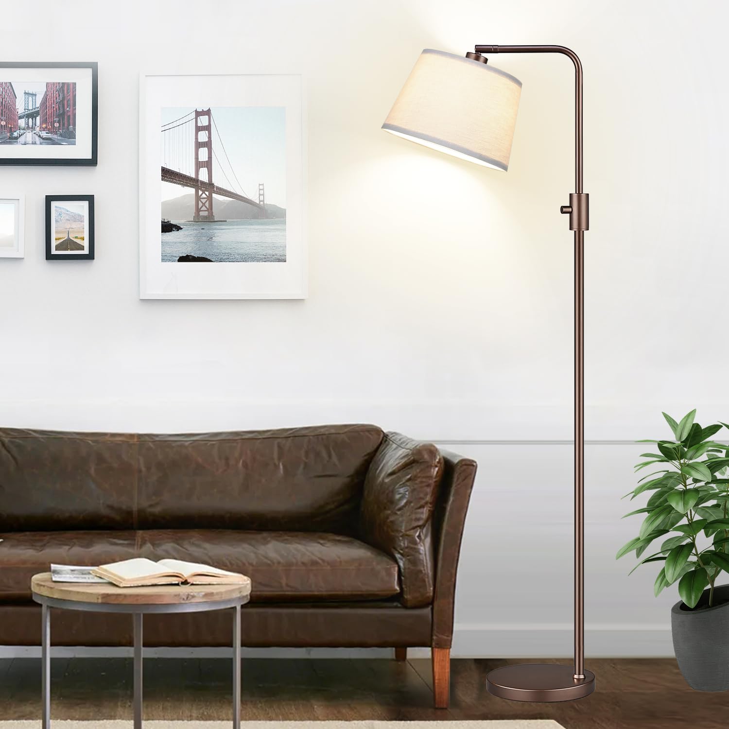 [Upgraded] Dimmable Floor Lamp, 1000 Lumens LED Edison Bulb Included, Modern Arc Standing Tall Brown Floor Lamp for Living Room Bedroom Office Dining Room