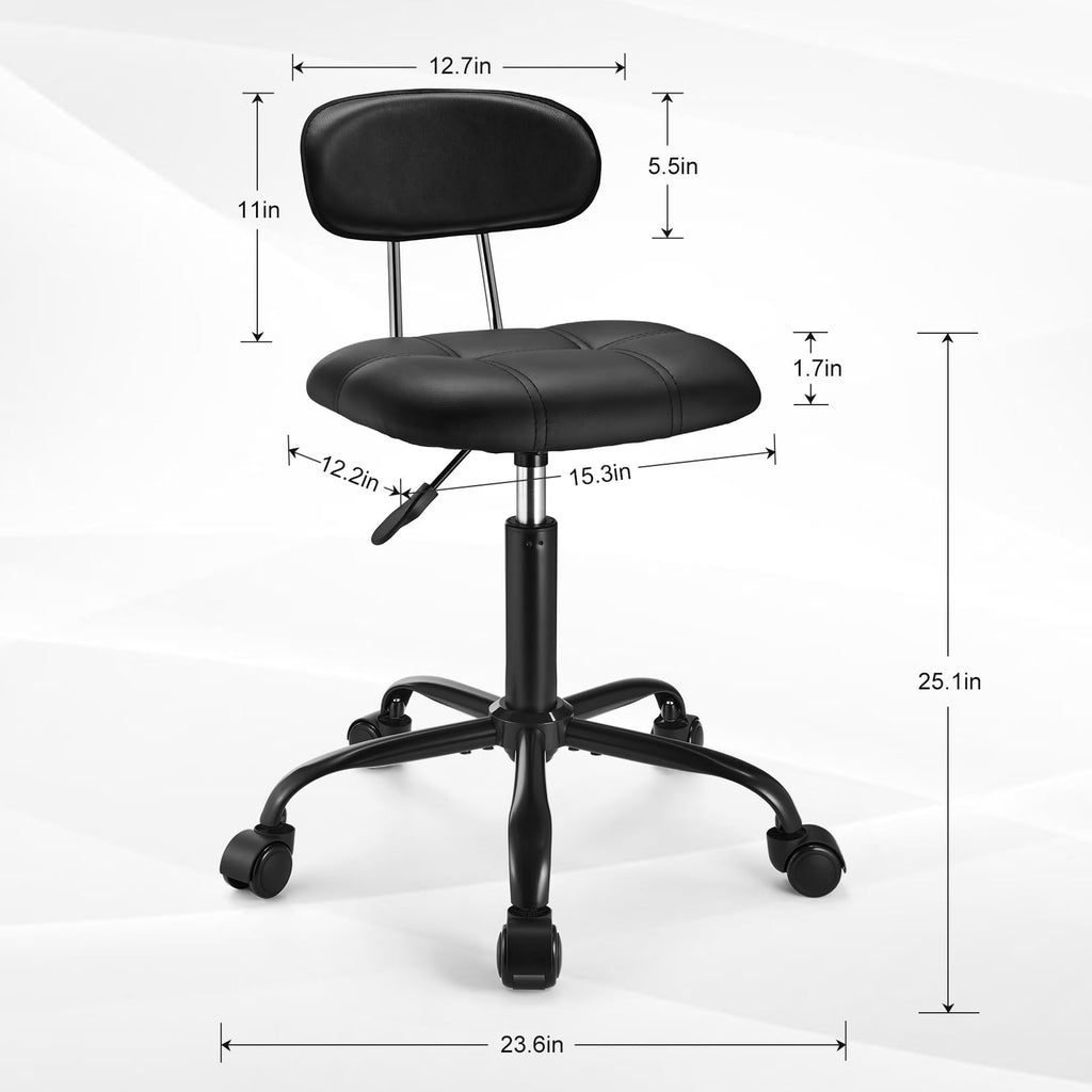 Square Rolling Stool with Backrest Height Adjustable Chair Swivel Drafting Chair Stool Chair with Wheels Stable Base Foot Black