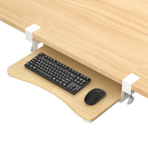Small Keyboard Tray Under Desk Pull Out with C Clamp Mount for Computer Keyboard, 20 (24.2 Including Clamps) x 11.8 inch Slide-Out Platform Computer Drawer for Typing, Light Wood, DSF1SQM