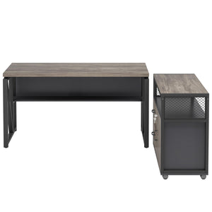 Office Desk with Drawers Sets, 55 inches L Shaped Computer Desk with Mobile File Cabinet,Big Executive Desk for Home Office Furniture Sets (Dark Oak, 55-inch)