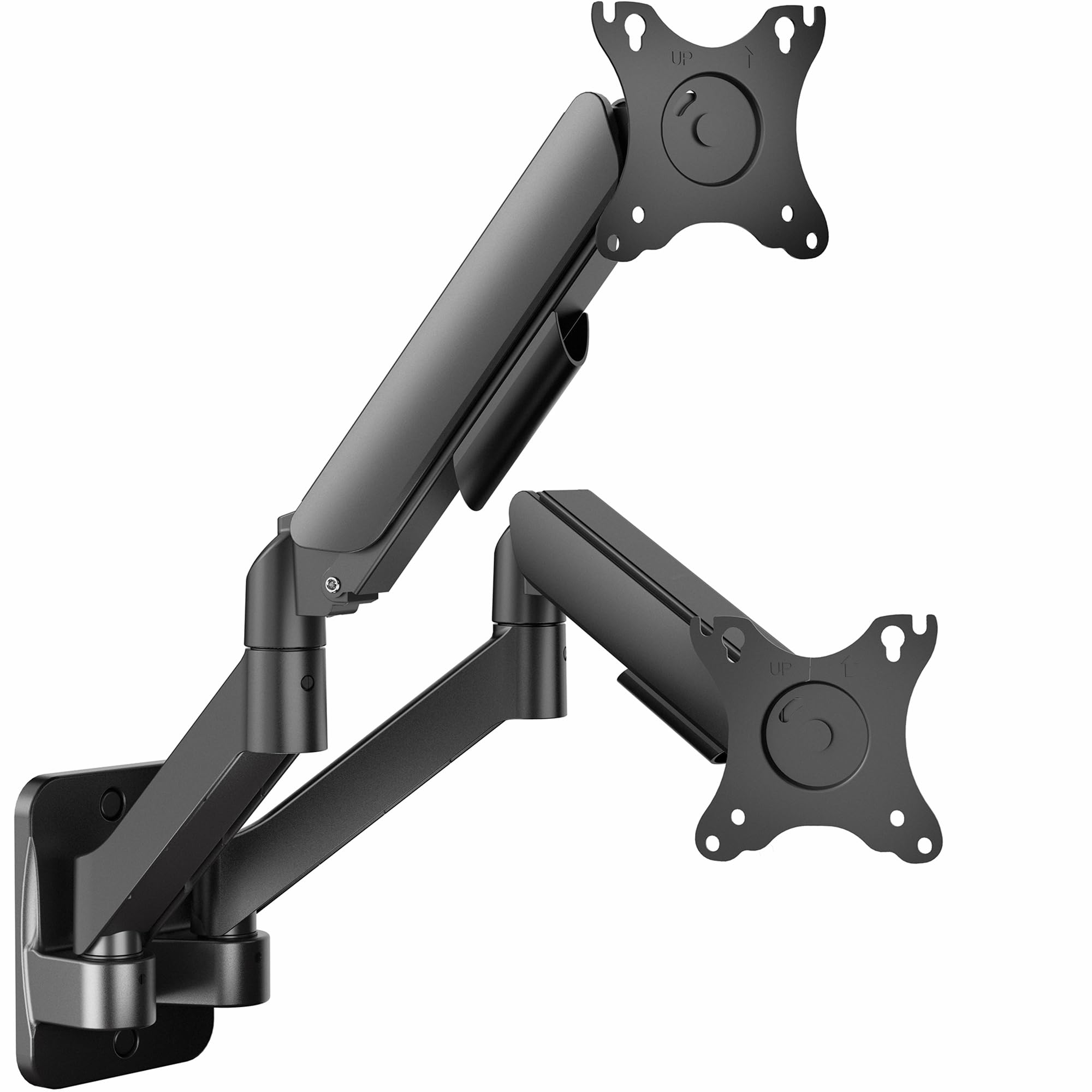 Height Adjustable Pneumatic Extended Arm Dual Monitor Wall Mount Full Motion Articulating, Fits 2 Screens 17 to 27 inches, Black, MOUNT-V002G