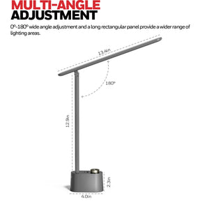 Desk Lamp Stepless Dimmable Table Lamp with USB A+C Dual Charging Port Eye-Caring Foldable Desk Light with 3 Color Modes for Home Office Bedroom Reading Study Sunturalux (Gray)