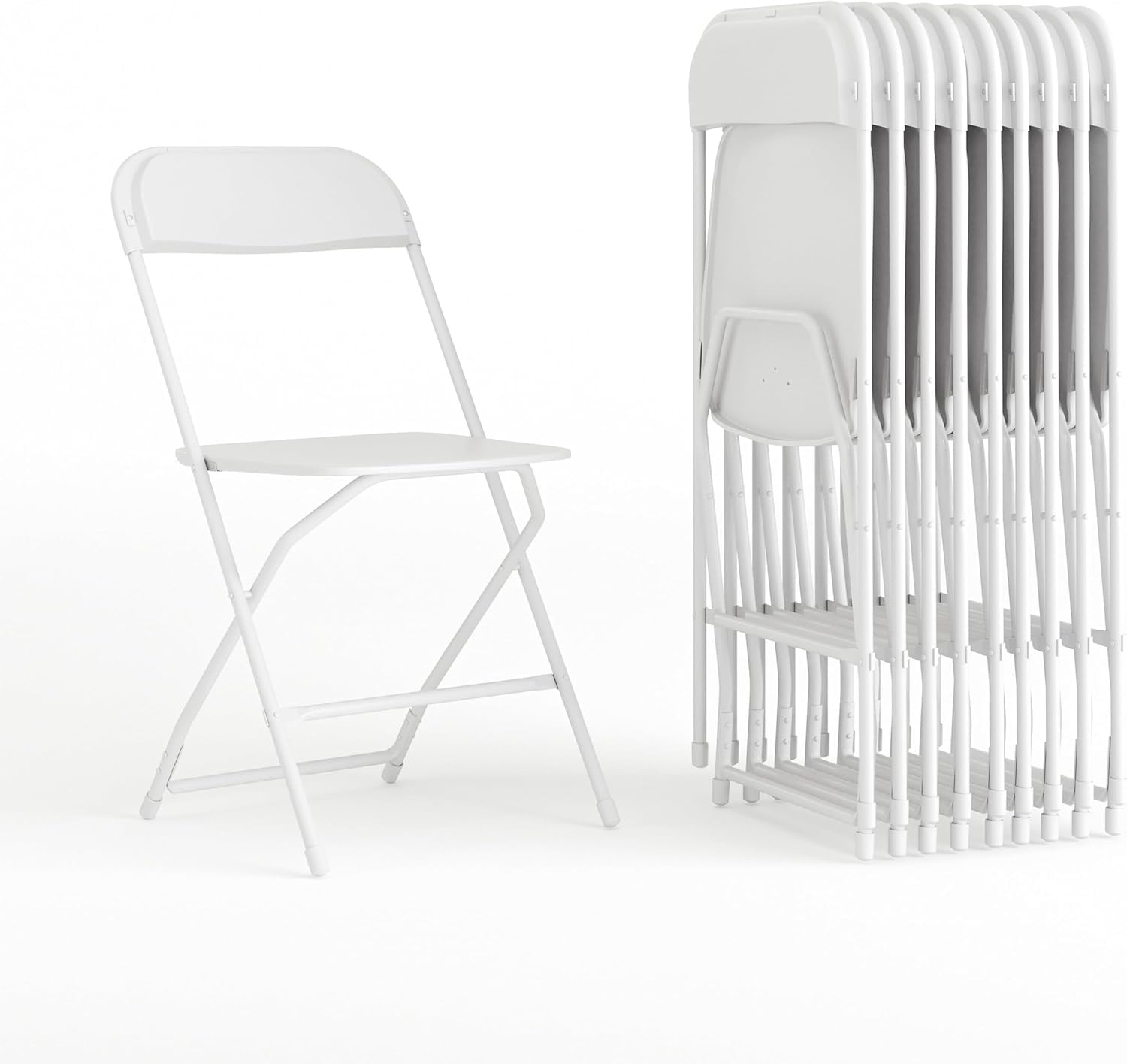 Hercules Set of 10 Indoor/Outdoor Heavy-Duty Plastic Folding Chairs, Foldable Commercial Stacking Chairs with 650-lb. Static Weight Capacity, White
