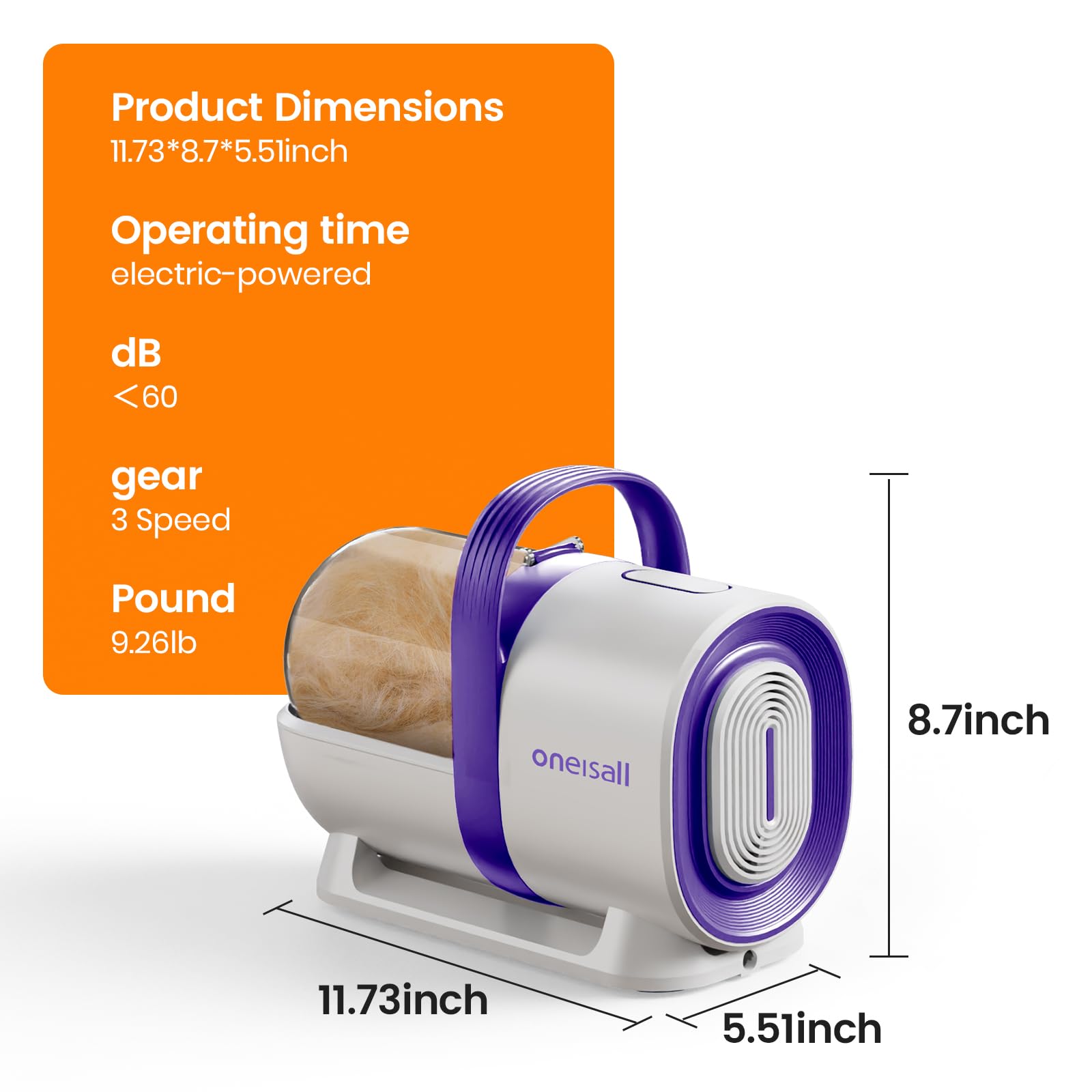 Dog Grooming Vacuum, Pet Grooming Vacuum with Clipper Nail Grinder, 1.5L Dust Cup Dog deshedding Vacuum Brush with 7 Pet Grooming Tools for Shedding Pet Hair, Home Cleaning(Purple)