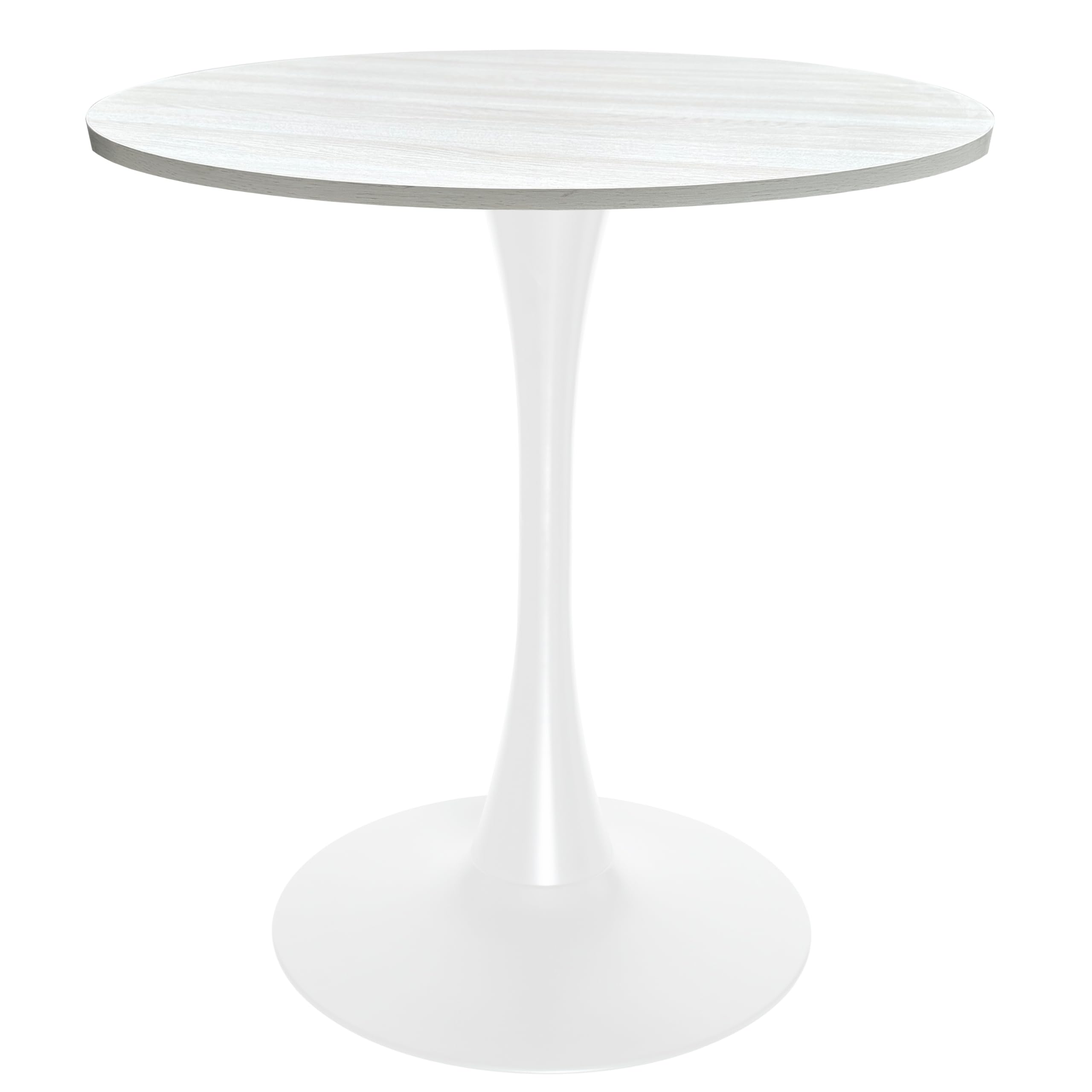 27" Wide Round Dining Table, Modern MDF Wood Top & White Metal Pedestal Base Gloss Finish Accent Table Mid-Century Café Table, Kitchen Dining Room Furniture, Light Natural