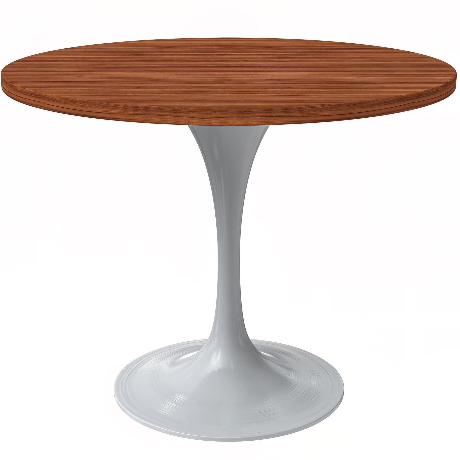 Mid-Century Modern 36 Inch Round Dining Table, MDF Wood Tabletop with White Steel Pedestal Base, Contemporary Kitchen & Dining Room Table, for Small Spaces (Cognac Brown)