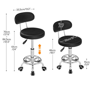 Height Adjustable Rolling Stool, 360° Rotating Drafting Chair, Multi-Purpose Office Desk Chair, Rolling Swivel Salon Stool Chair, for Barber Shop, Nail Salon, Office, Black SB01BY01G1