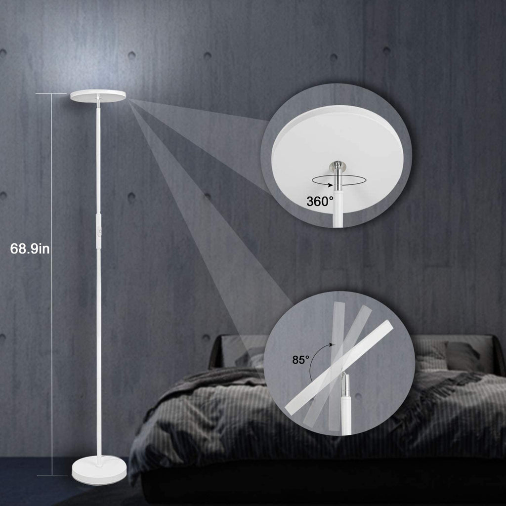 Floor Lamp,30W/2400LM Sky LED Modern Torchiere 3 Color Temperatures Super Bright -Tall Standing Pole Light with Remote & Touch Control for Living Room,Bed Room,Office (Pearl White)