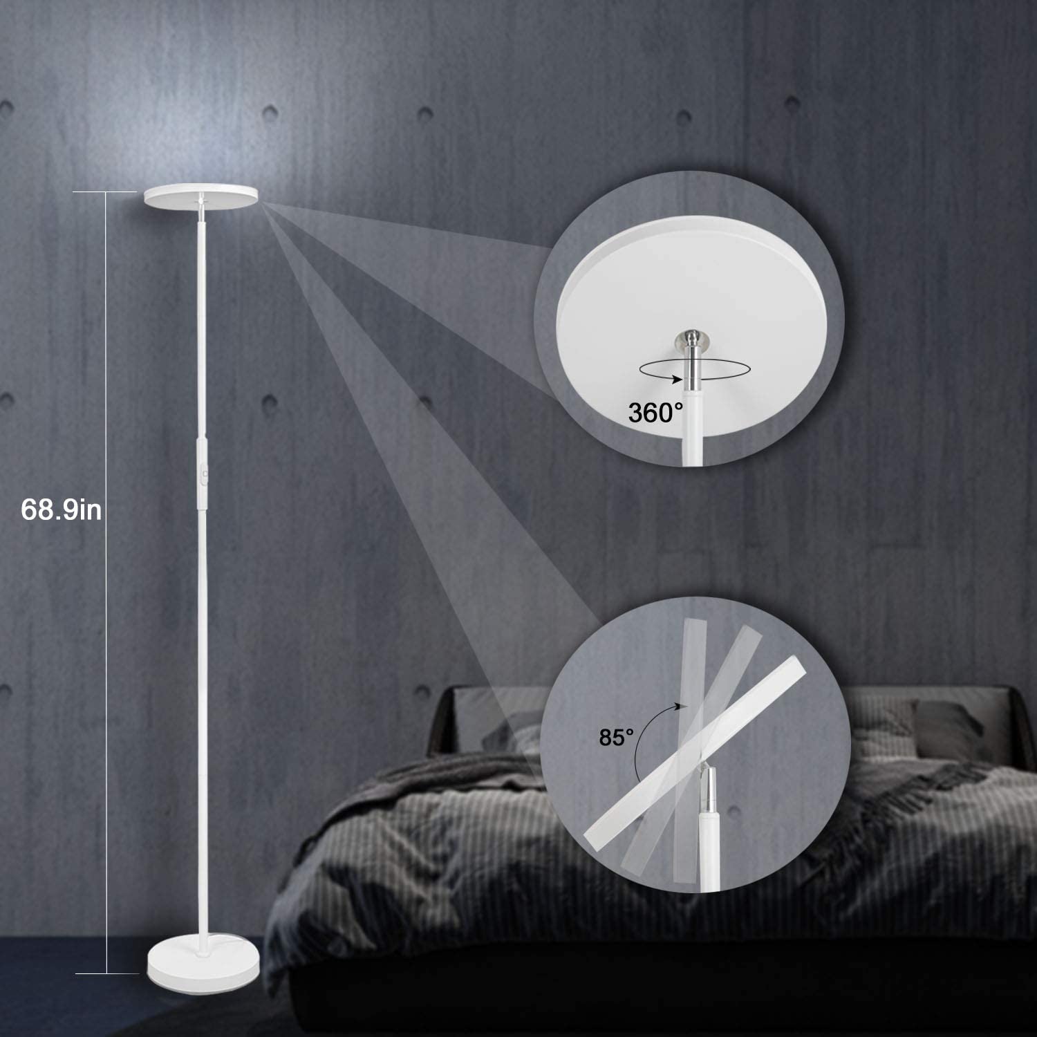 Floor Lamp,30W/2400LM Sky LED Modern Torchiere 3 Color Temperatures Super Bright -Tall Standing Pole Light with Remote & Touch Control for Living Room,Bed Room,Office (Pearl White)