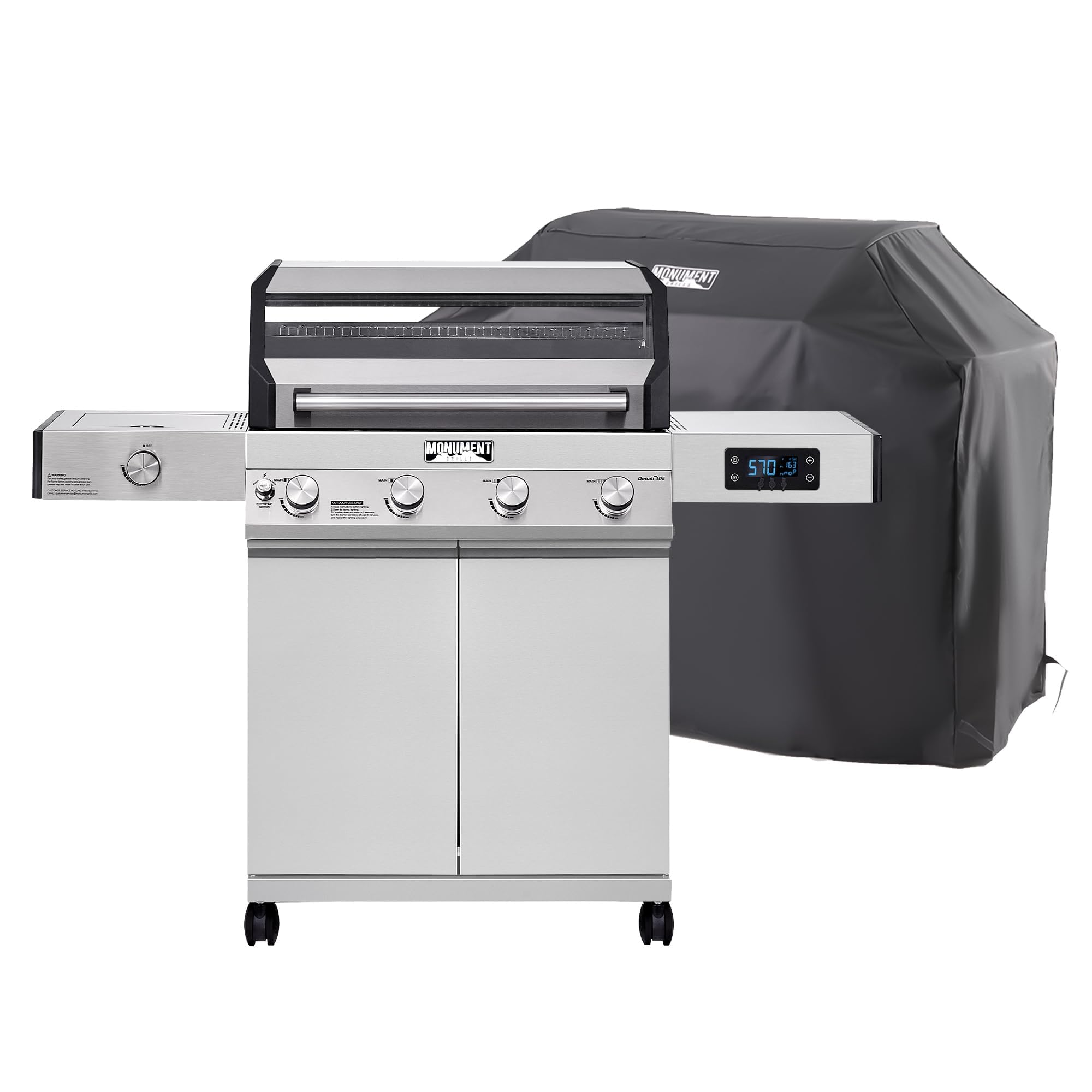 Denali 405 4-Burner Liquid Propane Gas Smart BBQ Grill Stainless Steel with BBQ Cover(2 items)