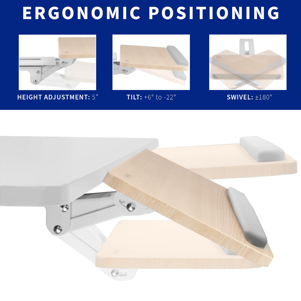 Adjustable Computer Keyboard and Mouse Platform Tray Ergonomic Under Table Desk Mount Drawer Underdesk Shelf, Light Wood, MOUNT-KB03C