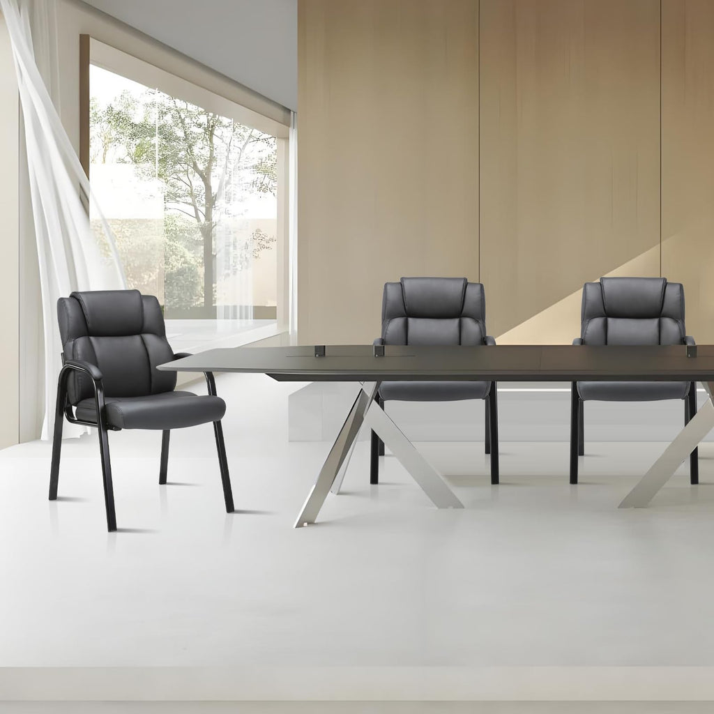 2 Pack, Leather Guest Chair with Padded Arm Rest for Reception Meeting Conference and Waiting Room Side Office Home Black