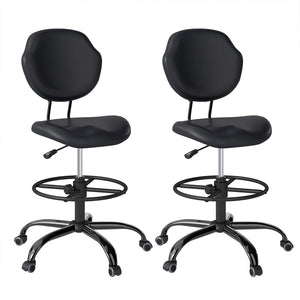 (Black, 2 Pack) Drafting Chair with Back Support, Tall/High Desk Rolling Stool, Faux Leather Office Chair with Height Adjustable for Standing Desk, Home Office, Bar, Workbench & Kitchen