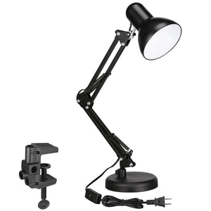 Metal Desk Lamp with Clamp, Swing Arm, Architect Adjustable Gooseneck Table Lamp, Clip Desk Lights for Home Office, Work, Study, Reading, E26 Base, Multi-Joint, Black