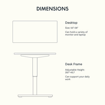 EN1 One-Piece Standing Desk, Electric Adjustable with 4 Memory Presets, 176 LBS Capacity, Stable & Quiet, Seamless Desktop for Home Office & Dual Monitors, 55