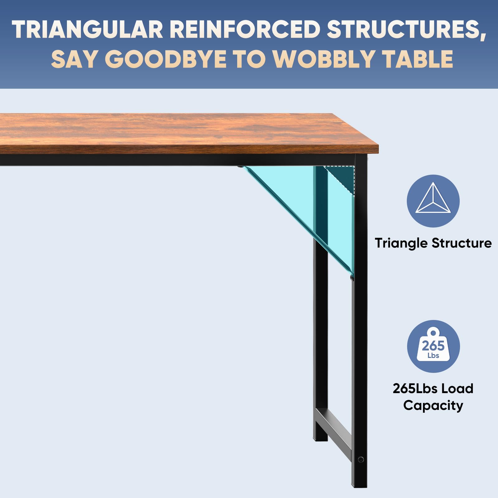 63 Inch Computer Office Desk Writing Gaming Study Work Large Desks for Bedroom Home Office with Metal Frame Simple Modern PC Table Workstation, Wood Brown