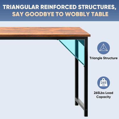 63 Inch Computer Office Desk Writing Gaming Study Work Large Desks for Bedroom Home Office with Metal Frame Simple Modern PC Table Workstation, Wood Brown