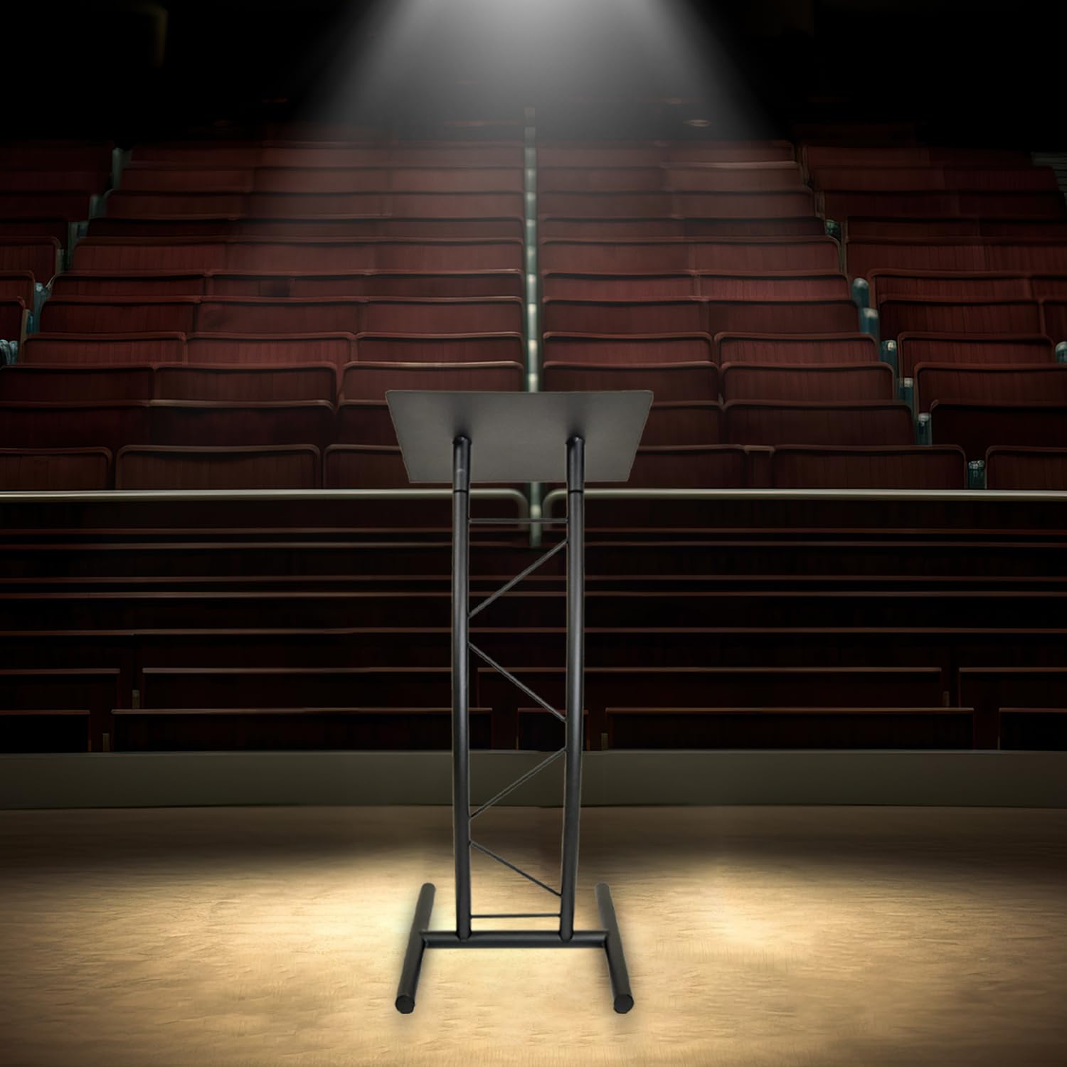 All Metal-Constructed Curved Lectern with “H” Style Base, Stand up Church Pulpit, Slanted Lectern, Conference Podium for Speakers, Speeches, Other Occasions, Powder Coat Finish Black