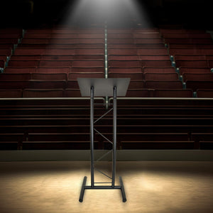 All Metal-Constructed Curved Lectern with “H” Style Base, Stand up Church Pulpit, Slanted Lectern, Conference Podium for Speakers, Speeches, Other Occasions, Powder Coat Finish Black