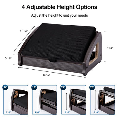 Wood Ergonomic Footrest - 4-Angle Adjustable Foot Stool for Desk, Office Footrest, Anti-Slip Foot Stand for Under Desk, Enhances Posture, Promotes Blood Circulation, Easy Assembly (Espresso)
