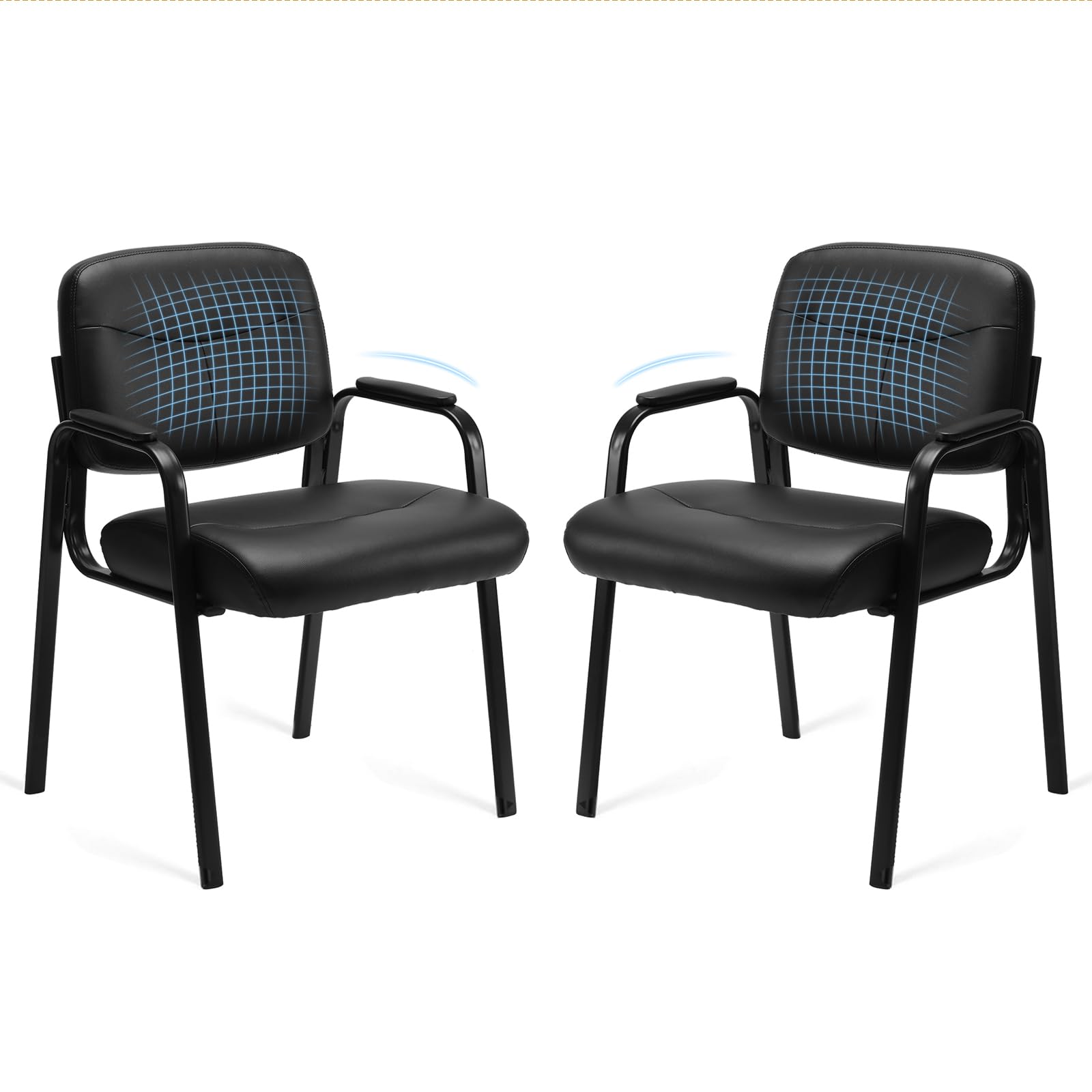 Office Reception Guest Waiting Room Chairs Set of 2, Leather Stationary Chair No Wheels with Padded Arms for Elderly Desk Conference Room Lobby, Inky
