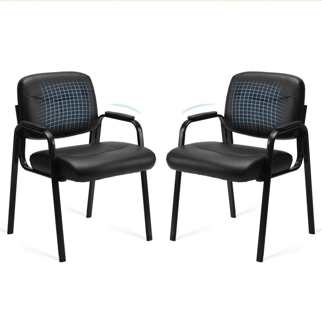 Office Reception Guest Waiting Room Chairs Set of 2, Leather Stationary Chair No Wheels with Padded Arms for Elderly Desk Conference Room Lobby, Inky