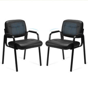 Office Reception Guest Waiting Room Chairs Set of 2, Leather Stationary Chair No Wheels with Padded Arms for Elderly Desk Conference Room Lobby, Inky
