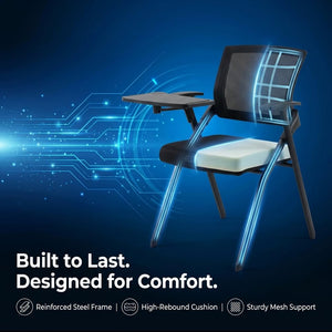 50 Pcs, Folding Training Chairs with Desk Attached, Mobile Office Meeting Chair with Writing Tablet and Cup Holder, Space-Saving Nesting Conference Chair for Classroom, Seminar