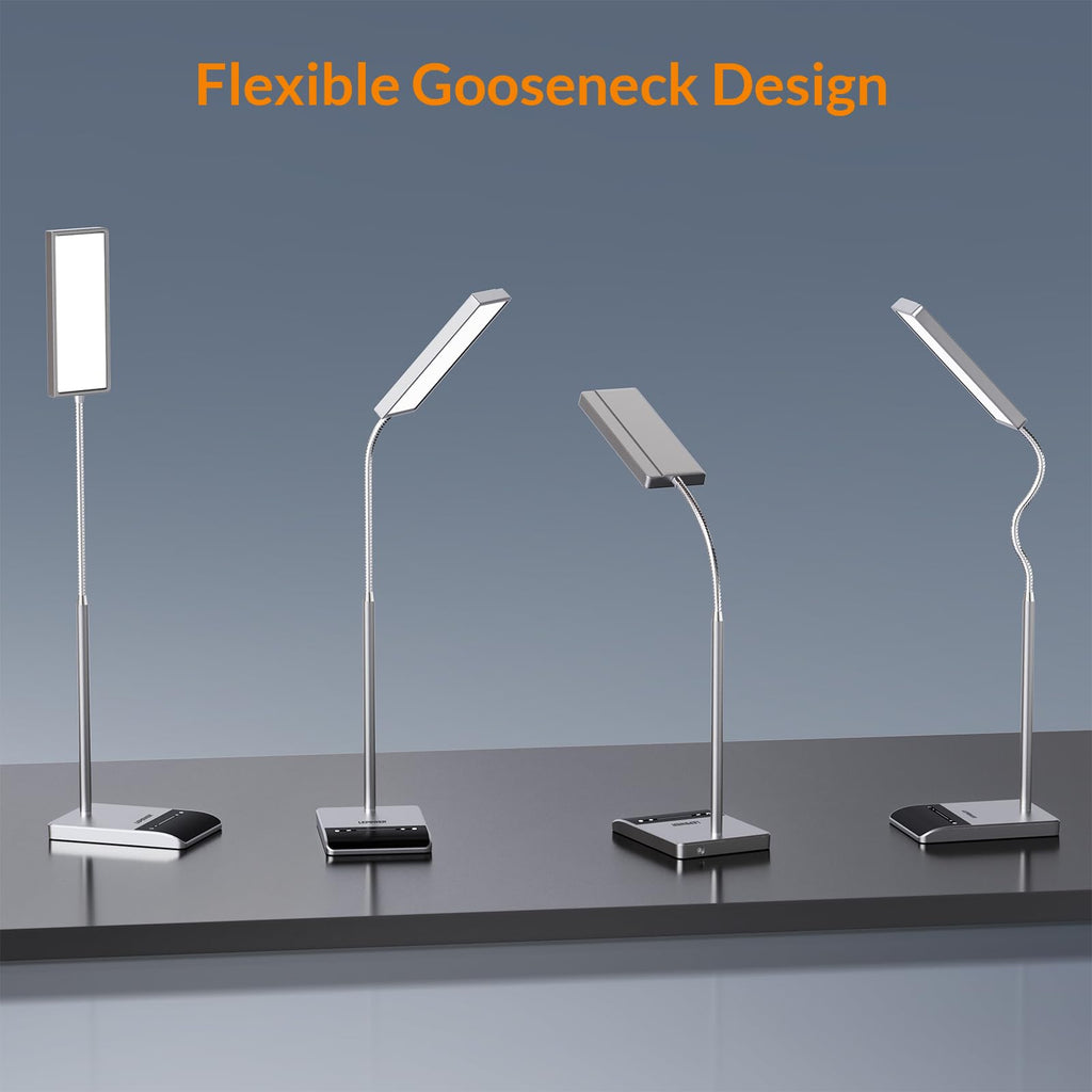 Desk Lamp, 800LM LED for Home Office, 12W Reading for Desk, Eye-Caring Light, Touch Table Gooseneck Lamp, 50 Lighting Modes, Bright for Bedroom, Study (Grey)