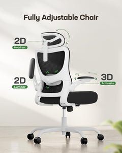 Ergonomic Office Chair: Office Desk Chair with High Back Mesh and Adjustable Lumbar Support Rolling Work Swivel Task Chairs with Wheel 3D Armrests and Headrest