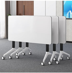 Conference Table Foldable Meeting Tables, Mobile Training Table with Wheels, Flip Top Rolling Seminar Meeting Table for Office,Meeting Room,classr (White, 47.2×23.6×29.5in)