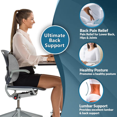 Lumbar Support Back Pillow Office Chair and Car Seat Cushion - Memory Foam with Adjustable Strap and Breathable 3D Mesh (Gray)