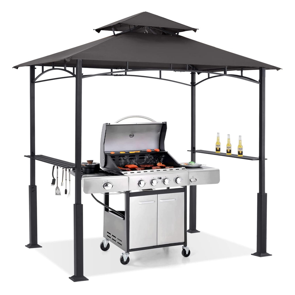 8x5 Grill Gazebo - Outdoor BBQ Canopy Shelter with Led Light for Patio Backyard Grilling (Dark Gray)