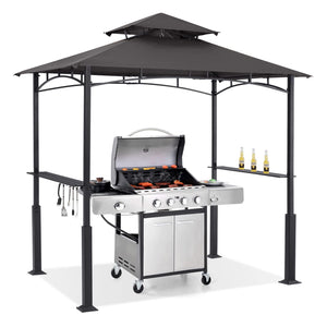 8x5 Grill Gazebo - Outdoor BBQ Canopy Shelter with Led Light for Patio Backyard Grilling (Dark Gray)