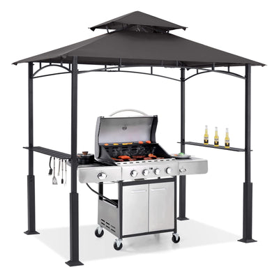 8x5 Grill Gazebo - Outdoor BBQ Canopy Shelter with Led Light for Patio Backyard Grilling (Dark Gray)