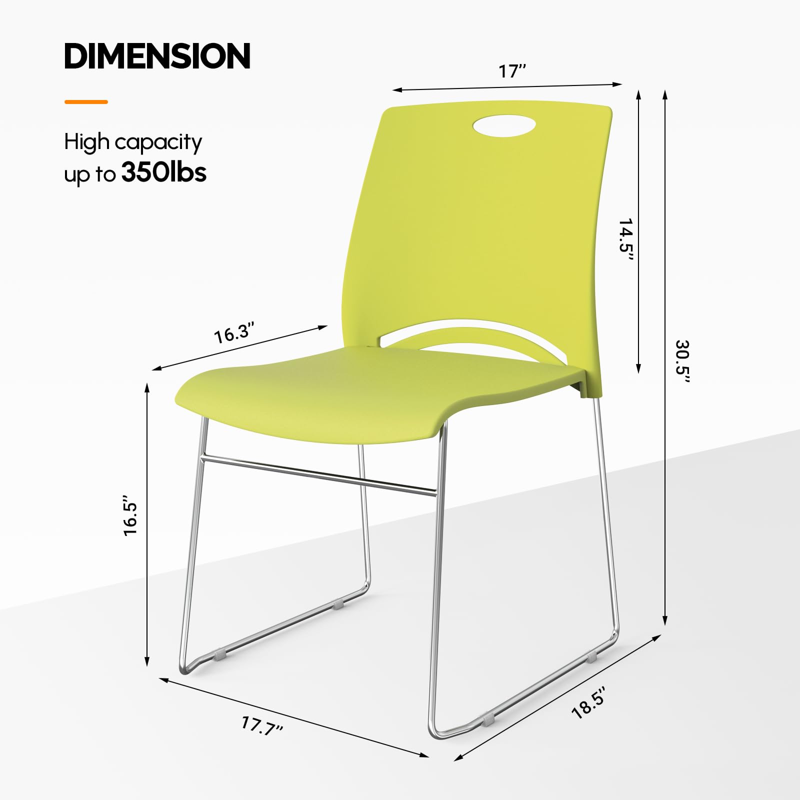 Stacking Chairs Set of 4 Stackable Office Chairs with Metal Sled Base, Ergonomic Plastic Seat, Stacking Chairs for Waiting Room Break Room Banquet Guest, Green