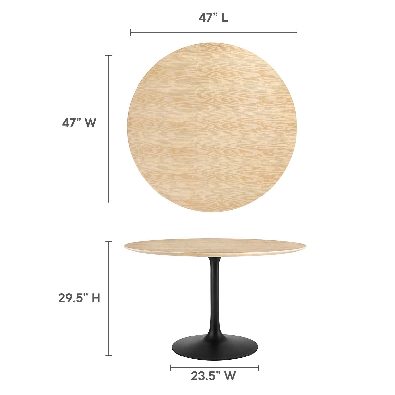 Dining Table, 48", Black Natural
