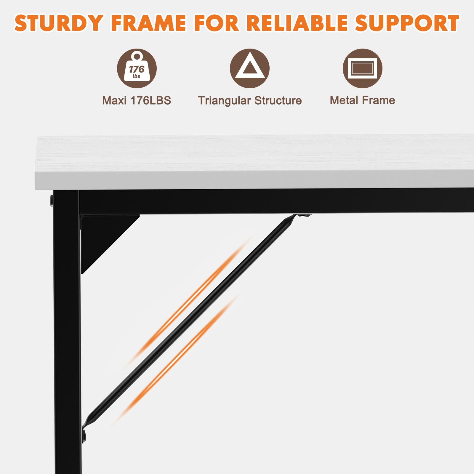 Small Computer Office Desk 63 Inch Student Study Writing Work with Metal Frame Wood Tabletop Modern Simple Home Bedroom PC Table with Storage for Study and Work White