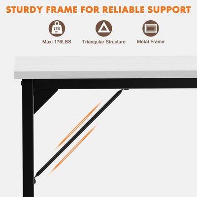 Small Computer Office Desk 63 Inch Student Study Writing Work with Metal Frame Wood Tabletop Modern Simple Home Bedroom PC Table with Storage for Study and Work White