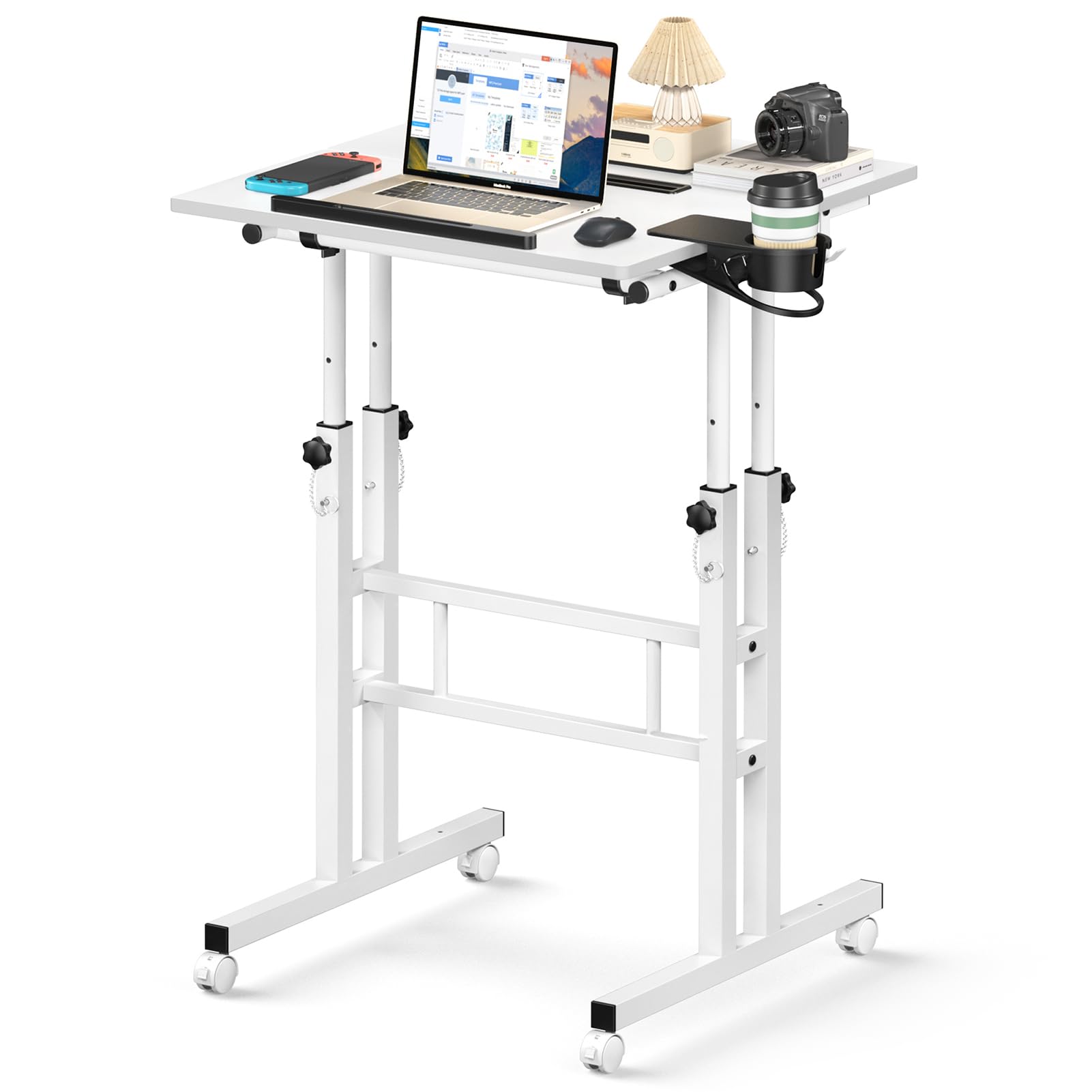Small Standing Desk with Wheels, Mobile Stand Up Desk, Portable Standing Table on Wheels for Walking Pad, Rolling Computer Desk Adjustable Height, Tall Table