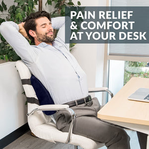 Lumbar Support Back Pillow Office Chair and Car Seat Cushion - Memory Foam with Adjustable Strap and Breathable 3D Mesh (Navy)
