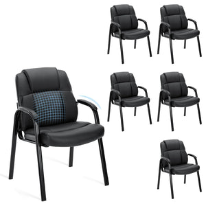 Waiting Room Chair Set of 6, Leather Office Desk Reception Guest Stationary Side Chairs with Padded Arms for Home Conference Lobby Area Meeting Church Medical Clinic Elderly Student