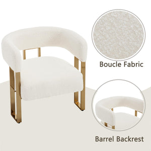 Modern Barrel Accent Chairs Set of 2, Boucle Fabric Living Room Chairs with Gold Metal Legs, Comfy Upholstered Single Sofa Armchair Side Chair for Lounge/Bedroom/Reading, White