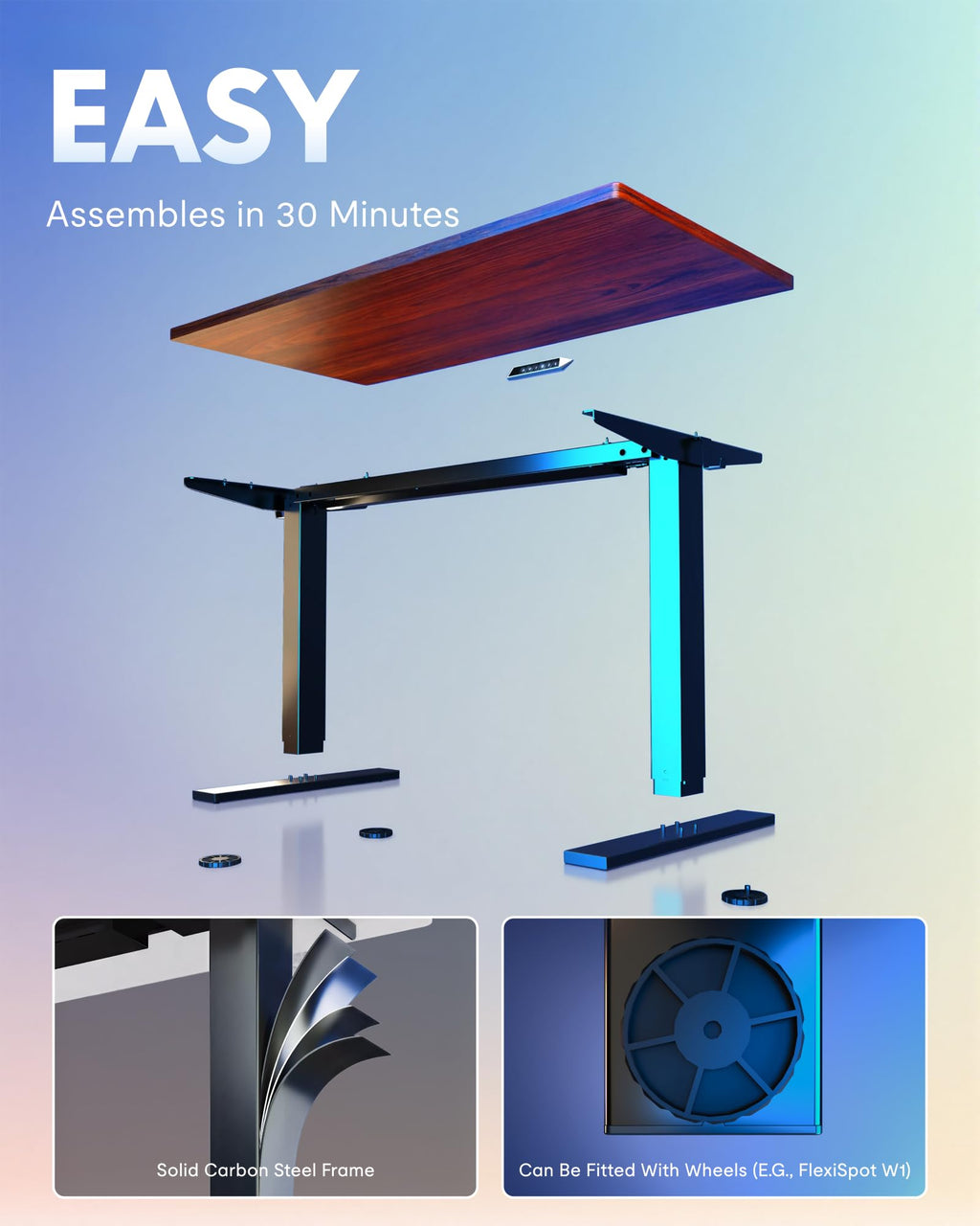 EN1 One-Piece Standing Desk, Electric Adjustable with 4 Memory Presets, 176 LBS Capacity, Stable & Quiet, Seamless Desktop for Home Office & Dual Monitors, 40"x24" Mahogany