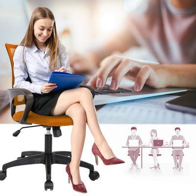 Ergonomic Office Chair | Mid-Back Swivel Desk Chair | Breathable Backrest & Lumbar Support | Adjustable Height | Sponge Seat | Rolling Wheels | Orange | for Adults & Women
