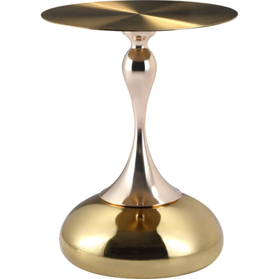 Modern Round Side Table with Gold Stainless Steel Top, Gold Pedestal Stem & Glossy Base, Accent End Table for Living Room, Bedroom, or Small Spaces, 17.7