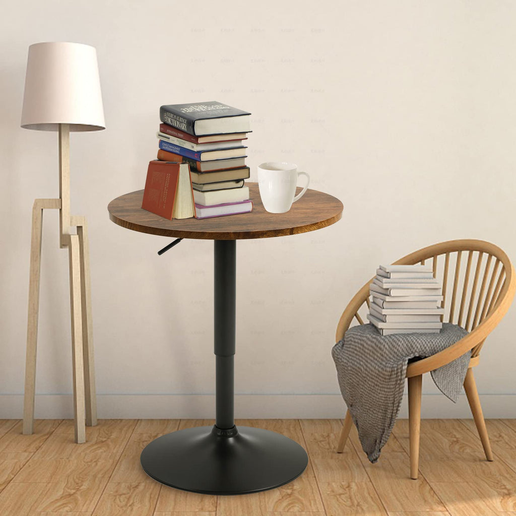 23.6" Round Bar Table, Adjustable Height Bar Table, Modern Cocktail Tables with MDF Top and Metal Base, Bistro Pub Tables Suitable for Cafe, Kitchen Island, Bar Counter, Brown