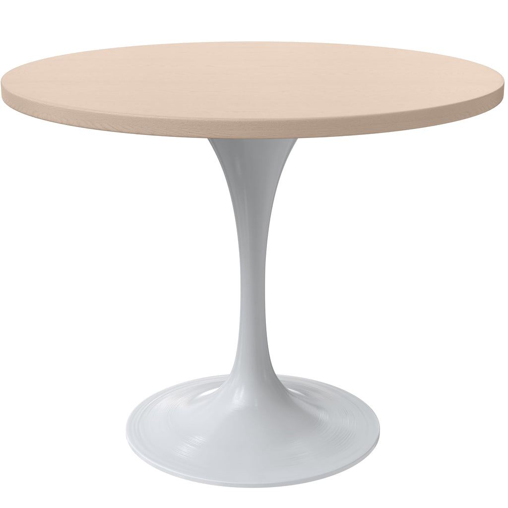 Mid-Century Modern 36 Inch Round Dining Table, MDF Wood Tabletop with White Steel Pedestal Base, Contemporary Kitchen & Dining Room Table, for Small Spaces (Light Natural)