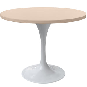 Mid-Century Modern 36 Inch Round Dining Table, MDF Wood Tabletop with White Steel Pedestal Base, Contemporary Kitchen & Dining Room Table, for Small Spaces (Light Natural)