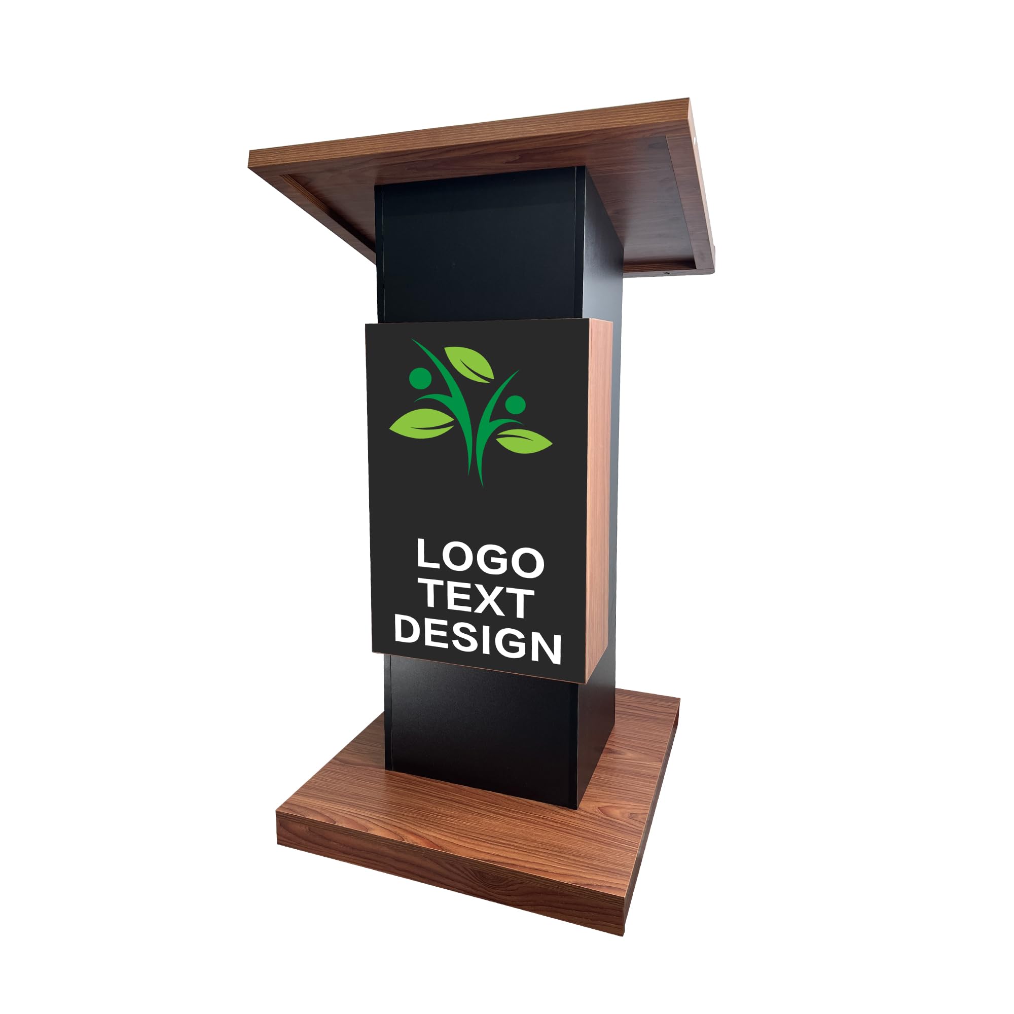 Customizable Wood Podium,Wooden Lectern Stand,15MM Particle Board,Elegant Design with Storage, Lockable Wheels, Mic Stand Space, Wooden Pulpit for Restaurants,Churches, Seminars and Schools